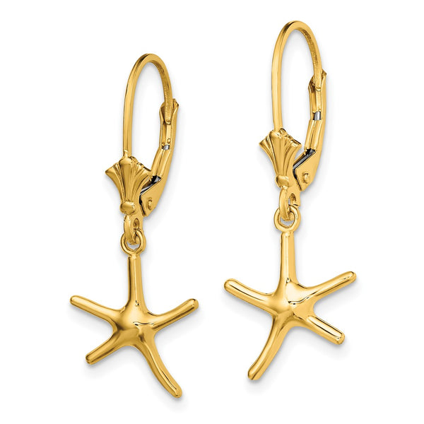 14K Gold Mini Starfish Leverback Earrings