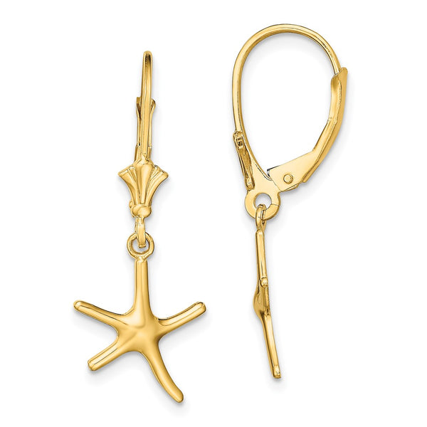 14K Gold Mini Starfish Leverback Earrings