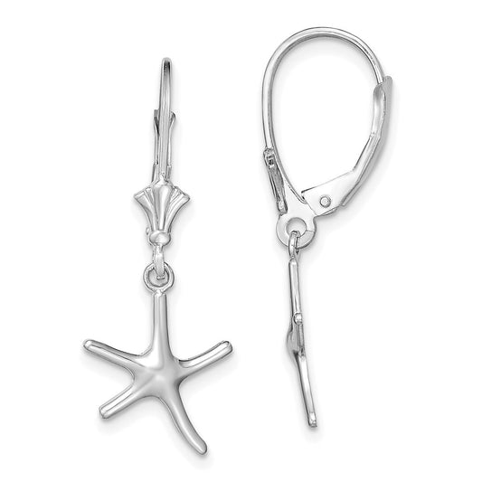 Buy Exclusive 14K White Gold 3D Mini Starfish Leverback Earrings - Stylish Elegance