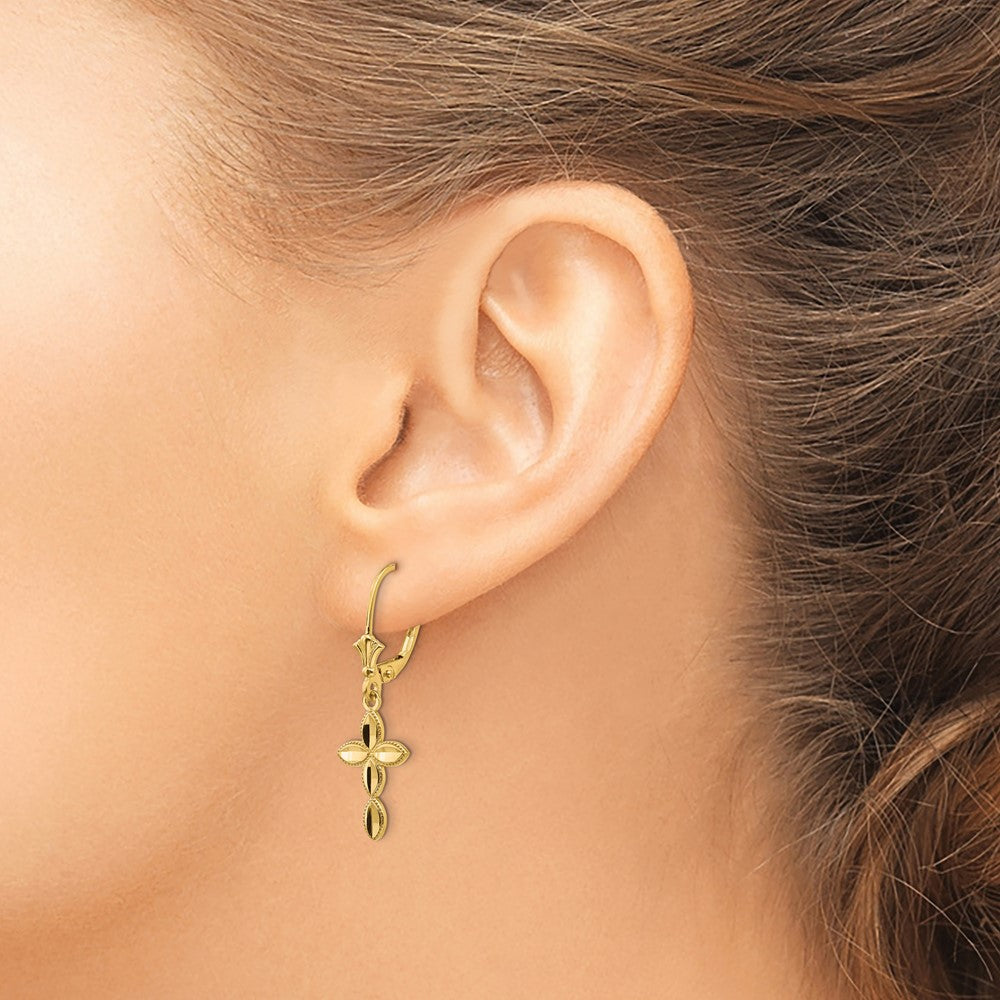 Exclusive 14K Gold D/C Cross Leverback Earrings - Stylish & Affordable Luxury