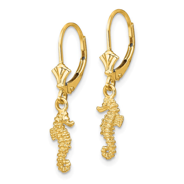 14K Gold Seahorse Leverback Earrings