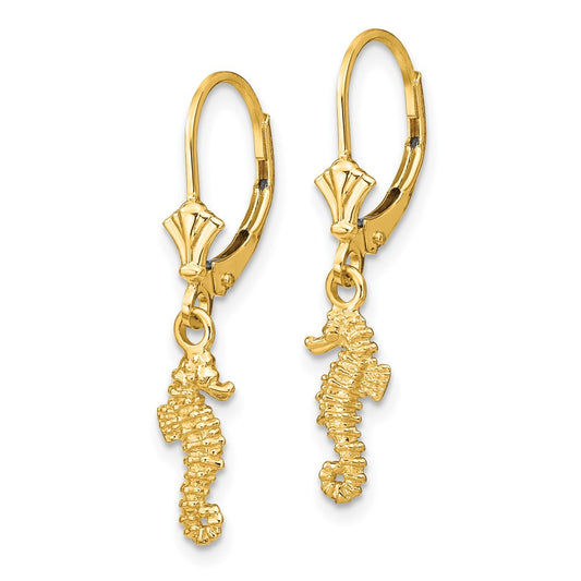 Buy Exclusive 14K Gold Seahorse Leverback Earrings - Stylish & Affordable!
