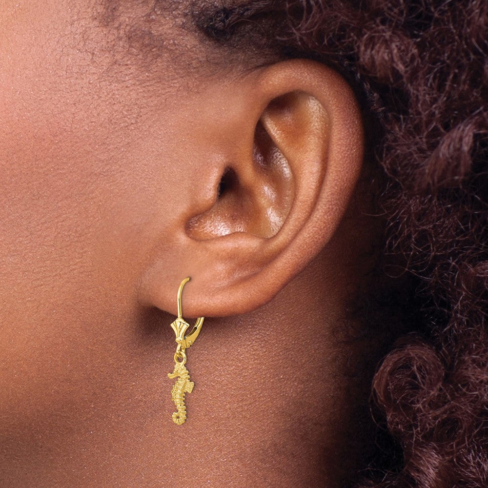 Buy Exclusive 14K Gold Seahorse Leverback Earrings - Stylish & Affordable!