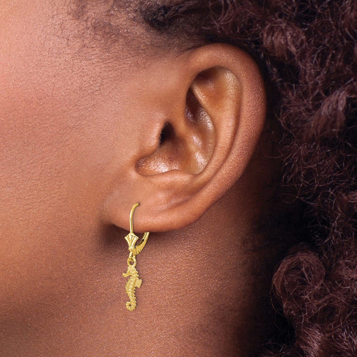 Buy Exclusive 14K Gold Seahorse Leverback Earrings - Stylish & Affordable!-3