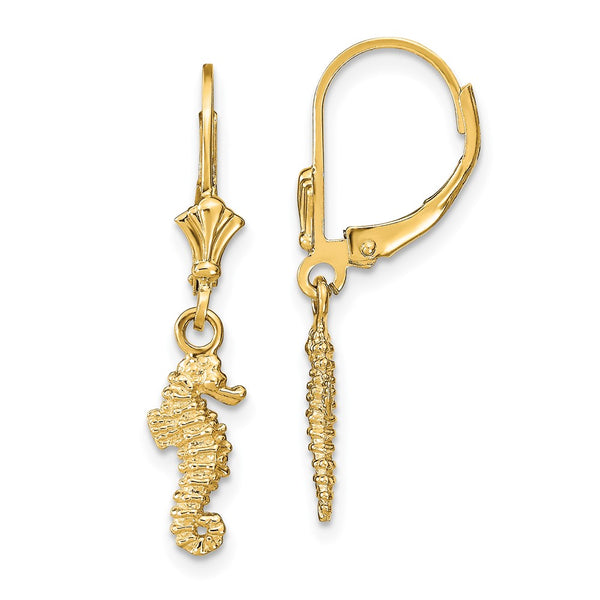14K Gold Seahorse Leverback Earrings