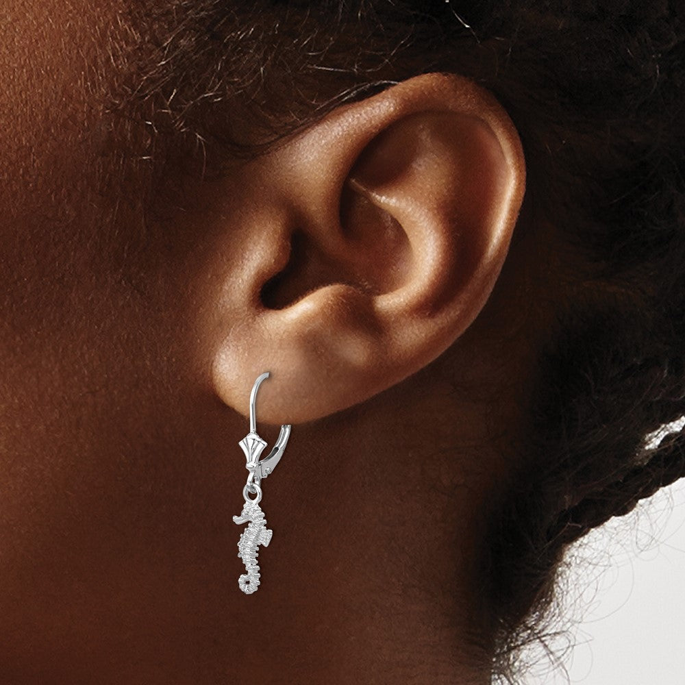 Buy Exclusive 14K White Gold 3D Seahorse Leverback Earrings - Stylish Design