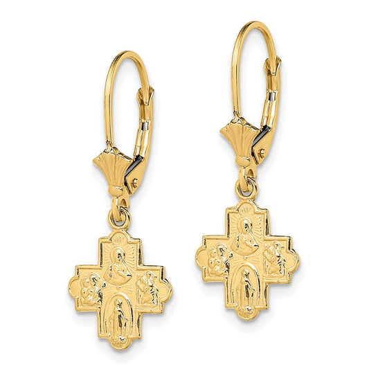 Buy Exclusive 14K Gold Small 4-Way Cross Leverback Earrings - Stylish and Affordable!