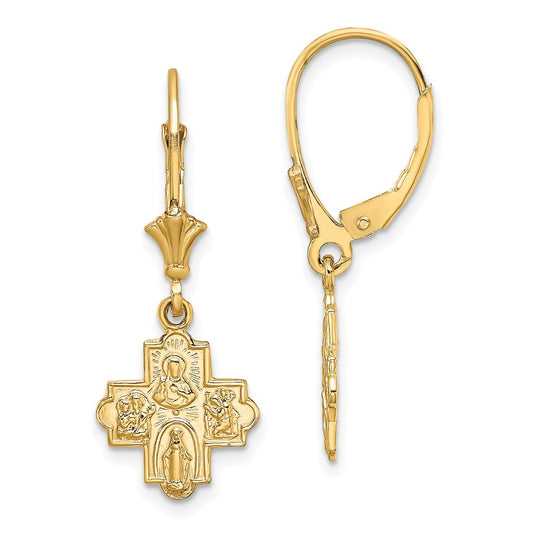 Buy Exclusive 14K Gold Small 4-Way Cross Leverback Earrings - Stylish and Affordable!