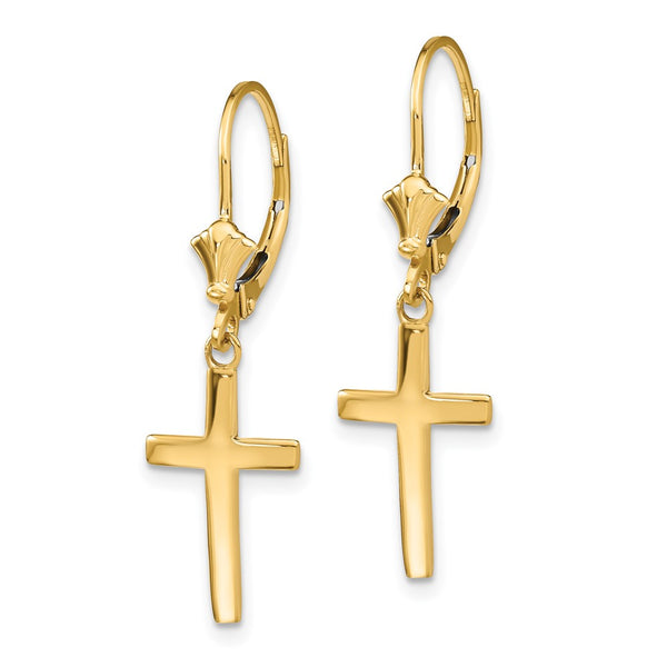 14K Gold Polished Cross Leverback Earrings - Style GR1-1011975
