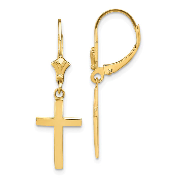 14K Gold Polished Cross Leverback Earrings - Style GR1-1011975