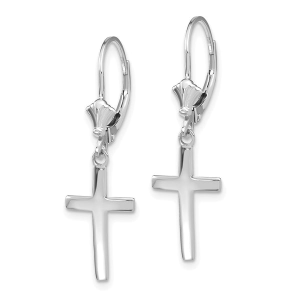 14K White Gold Cross Leverback Earrings - 0.85mm