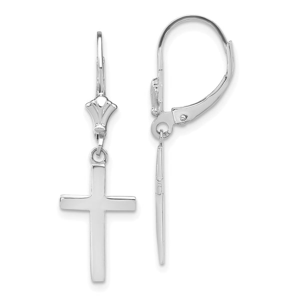14K White Gold Cross Leverback Earrings - 0.85mm