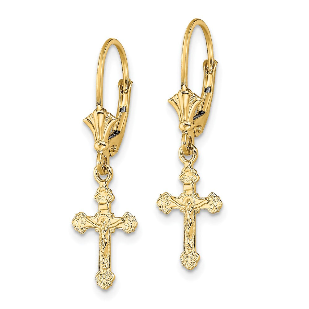 Buy 14K Gold Crucifix Leverback Earrings - Stylish & High-Quality Design
