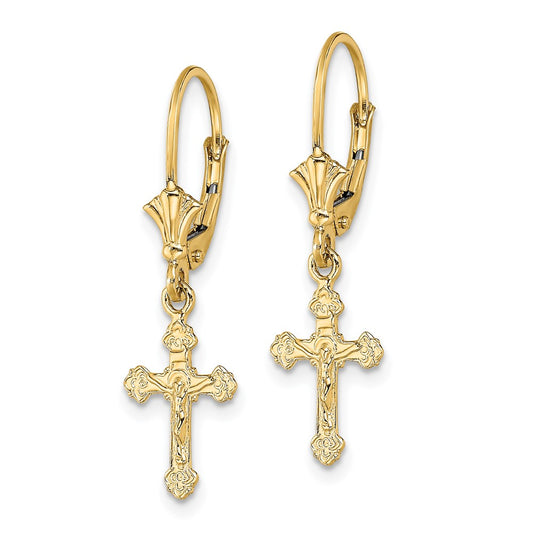 Buy 14K Gold Crucifix Leverback Earrings - Stylish & High-Quality Design
