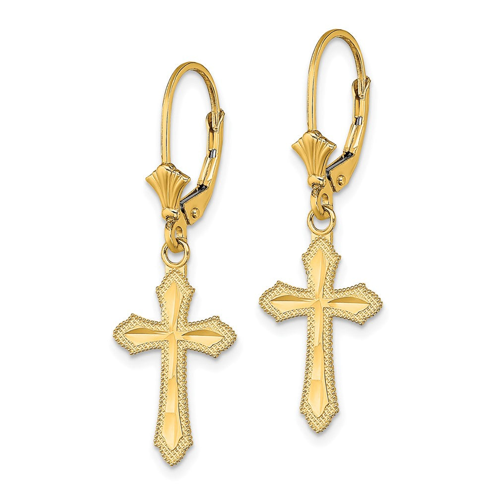 Buy 14K Gold D/C Cross Leverback Earrings - Stylish Beaded Edge Design