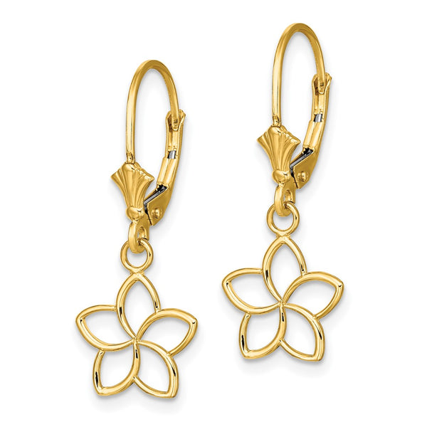 14K Gold Floral Cut-Out Leverback Earrings