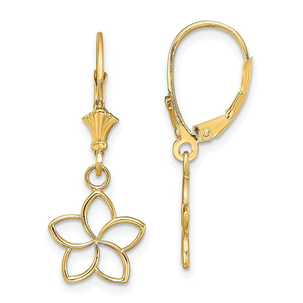 14K Gold Floral Cut-Out Leverback Earrings