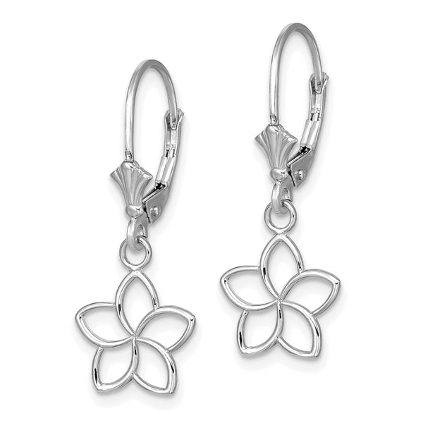 14K White Gold Floral Cut-Out Leverback Earrings