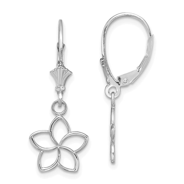 14K White Gold Floral Cut-Out Leverback Earrings