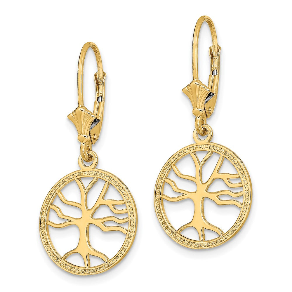 Shop Stylish 14K Gold Tree of Life Leverback Earrings - Exclusive Round Frame
