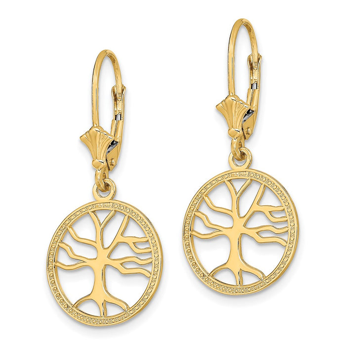 Shop Stylish 14K Gold Tree of Life Leverback Earrings - Exclusive Round Frame-2