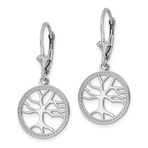 14K White Gold Tree of Life Leverback Earrings