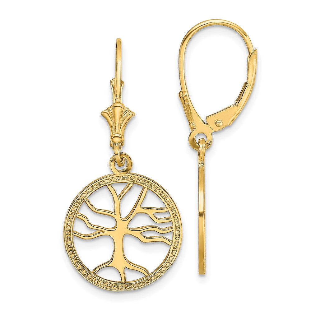 Shop Stylish 14K Gold Tree of Life Leverback Earrings - Exclusive Round Frame