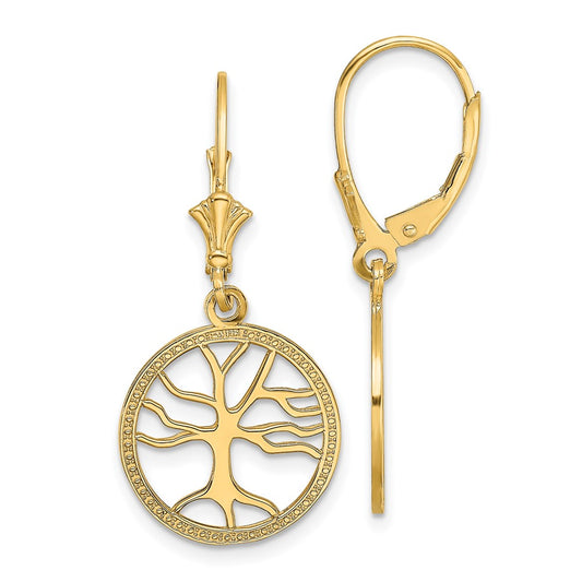 Shop Stylish 14K Gold Tree of Life Leverback Earrings - Exclusive Round Frame
