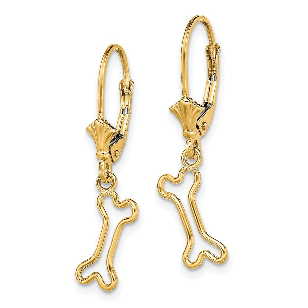 High-Quality 14K Gold Mini Dog Bone Leverback Earrings - Stylish Value!