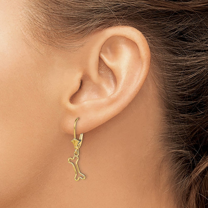 High-Quality 14K Gold Mini Dog Bone Leverback Earrings - Stylish Value!-3