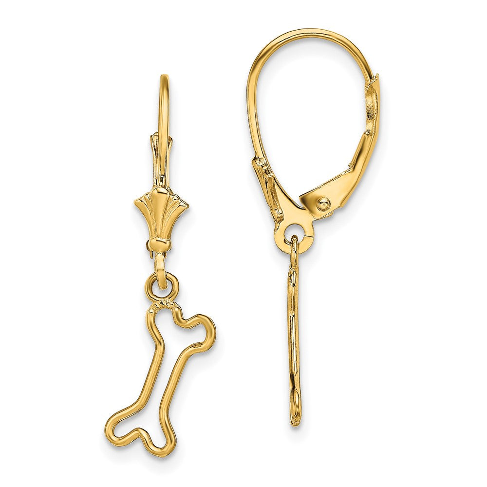 High-Quality 14K Gold Mini Dog Bone Leverback Earrings - Stylish Value!