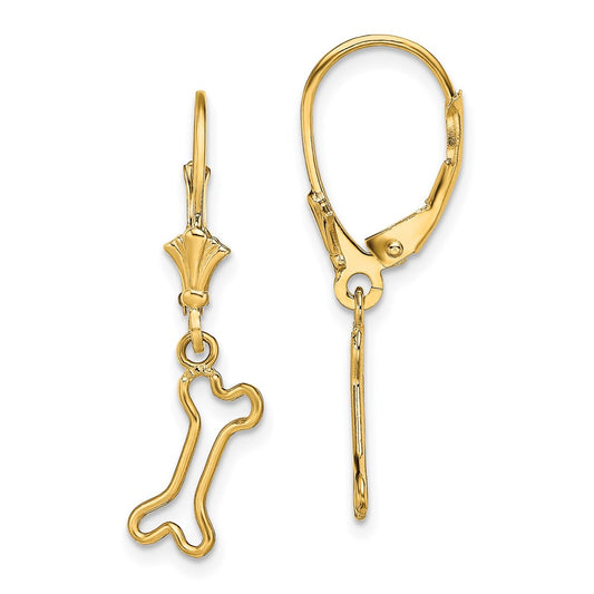 High-Quality 14K Gold Mini Dog Bone Leverback Earrings - Stylish Value!
