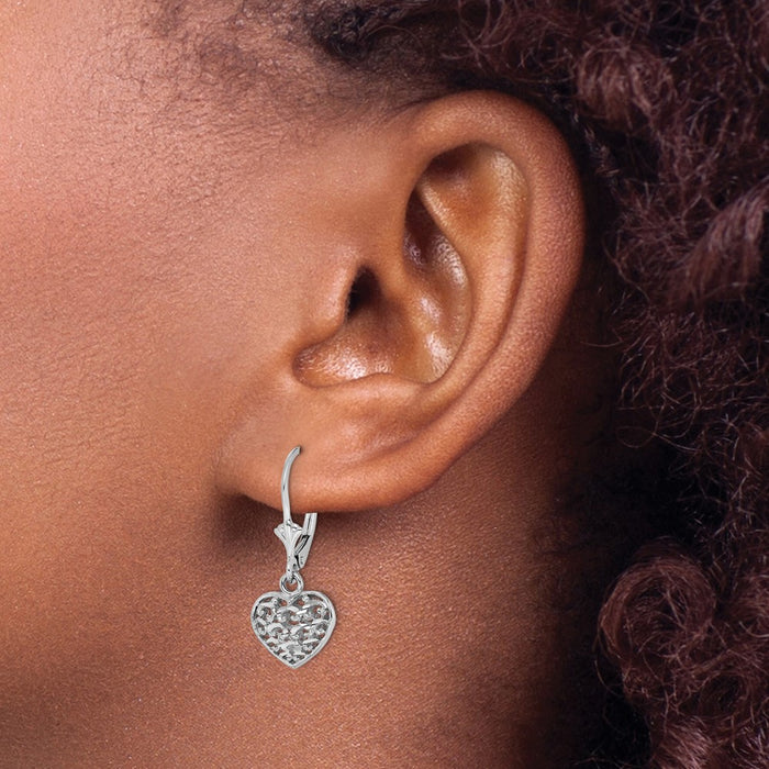 Buy Stylish 14K White Gold Mini Puffed Heart Leverback Earrings - 3D Design-3