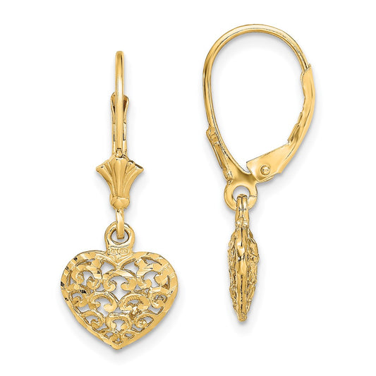 Buy 14K Gold Diamond-Cut Mini Puffed Heart Earrings - Stylish & Affordable!