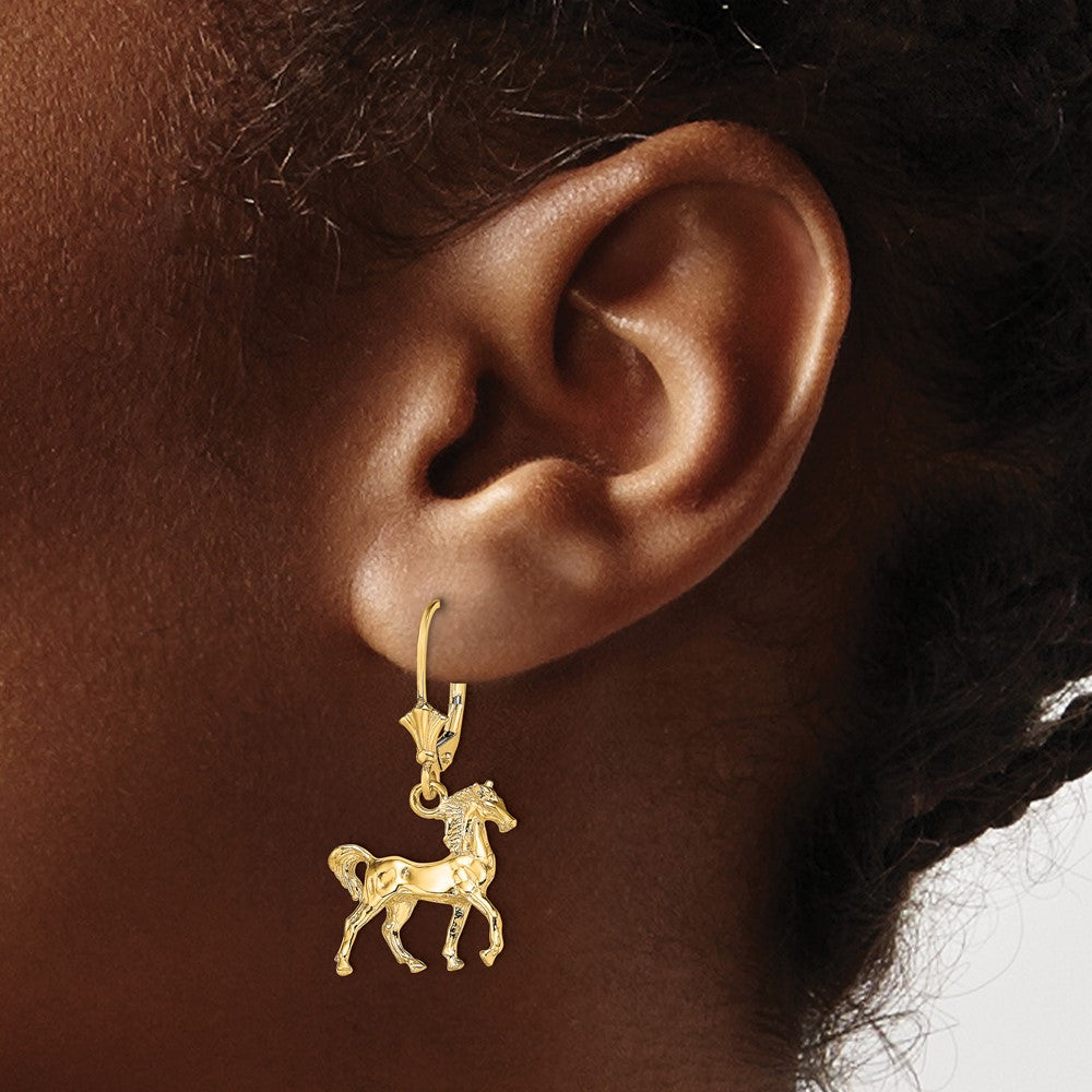 Shop Exclusive 14K Gold 3D Polished Horse Leverback Earrings - Stylish Design