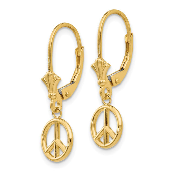 14K Gold 3D Peace Symbol Leverback Earrings - Style GR1-1012031