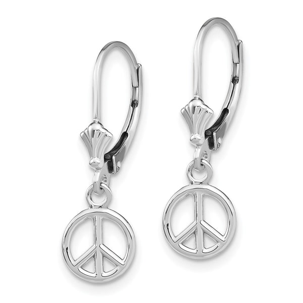 14K White Gold 3D Peace Sign Leverback Earrings - Style GR1-1012039