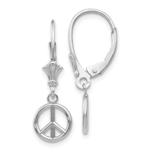 14K White Gold 3D Peace Sign Leverback Earrings - Style GR1-1012039