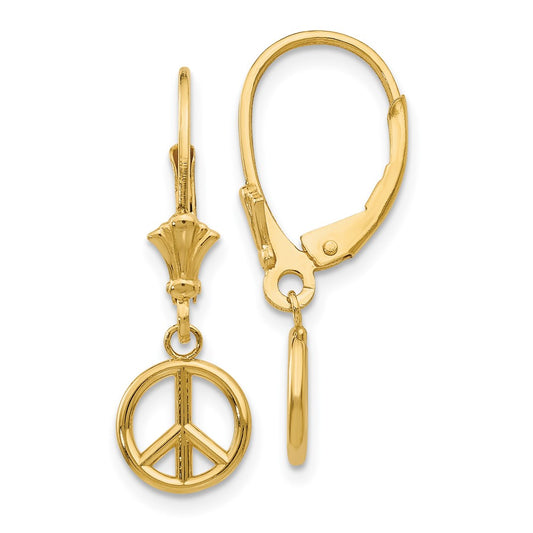 Exclusive 14K Gold 3D Peace Symbol Leverback Earrings - Stylish & Affordable