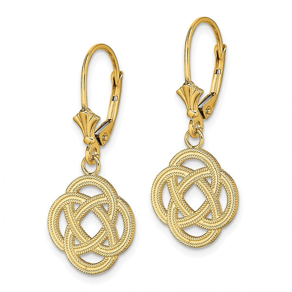14K Gold Small Celtic Eternity Knot Leverback Earrings - 0.85mm