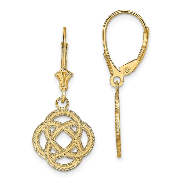 14K Gold Small Celtic Eternity Knot Leverback Earrings - 0.85mm