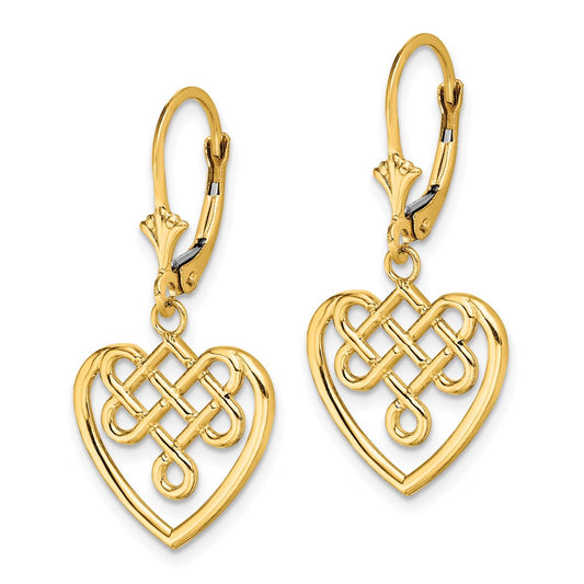 Shop Stylish 14K Gold Celtic Heart Knot Leverback Earrings - Exclusive Design