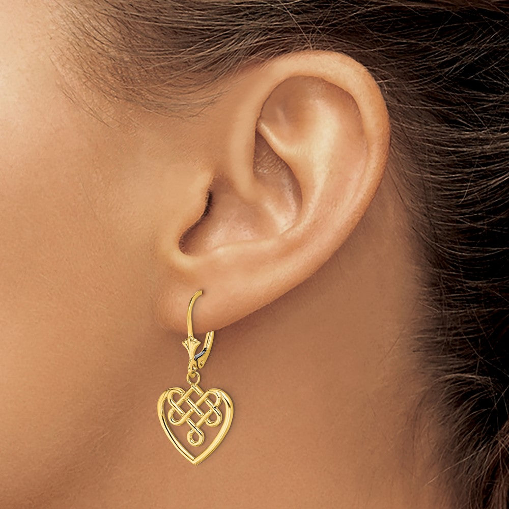 Shop Stylish 14K Gold Celtic Heart Knot Leverback Earrings - Exclusive Design