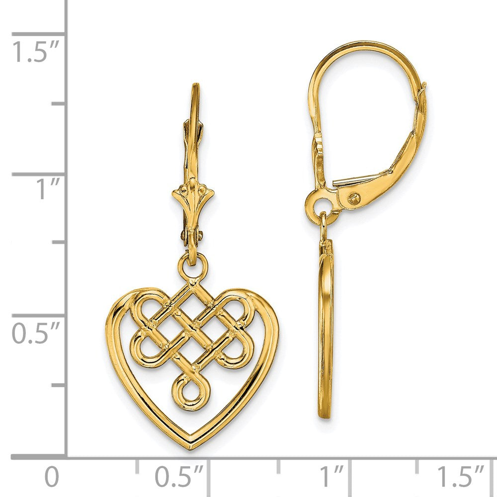 Shop Stylish 14K Gold Celtic Heart Knot Leverback Earrings - Exclusive Design