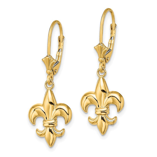 Exclusive 14K Gold Small Fleur-de-Lis Leverback Earrings - Stylish Design