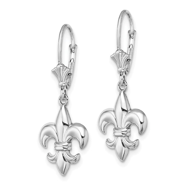 14K White Gold Petite Fleur-de-Lis Leverback Earrings