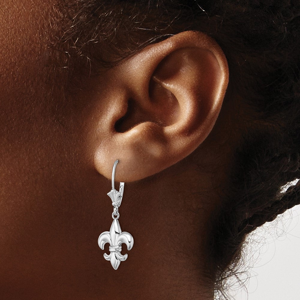 Shop Designer 14K White Gold Petite Fleur-de-Lis Leverback Earrings - Stylish Value