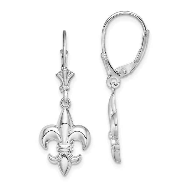 14K White Gold Petite Fleur-de-Lis Leverback Earrings
