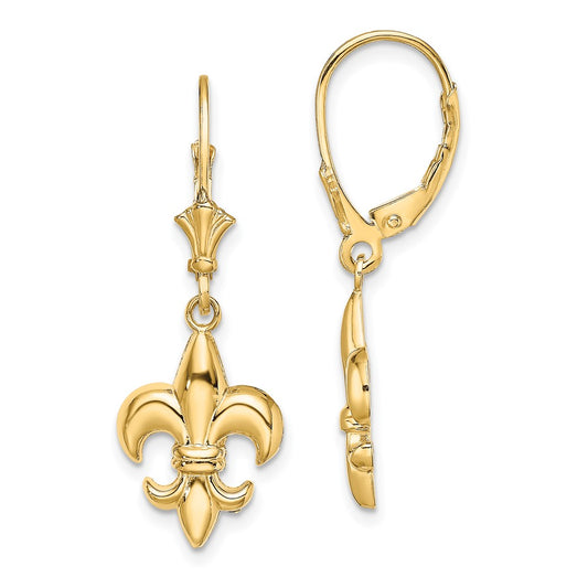 Exclusive 14K Gold Small Fleur-de-Lis Leverback Earrings - Stylish Design