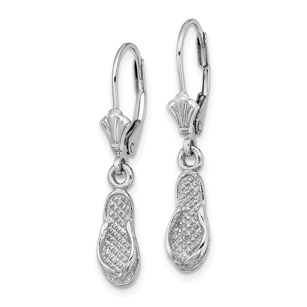 14K White Gold Leverback Earrings, Lightweight Flip Flop